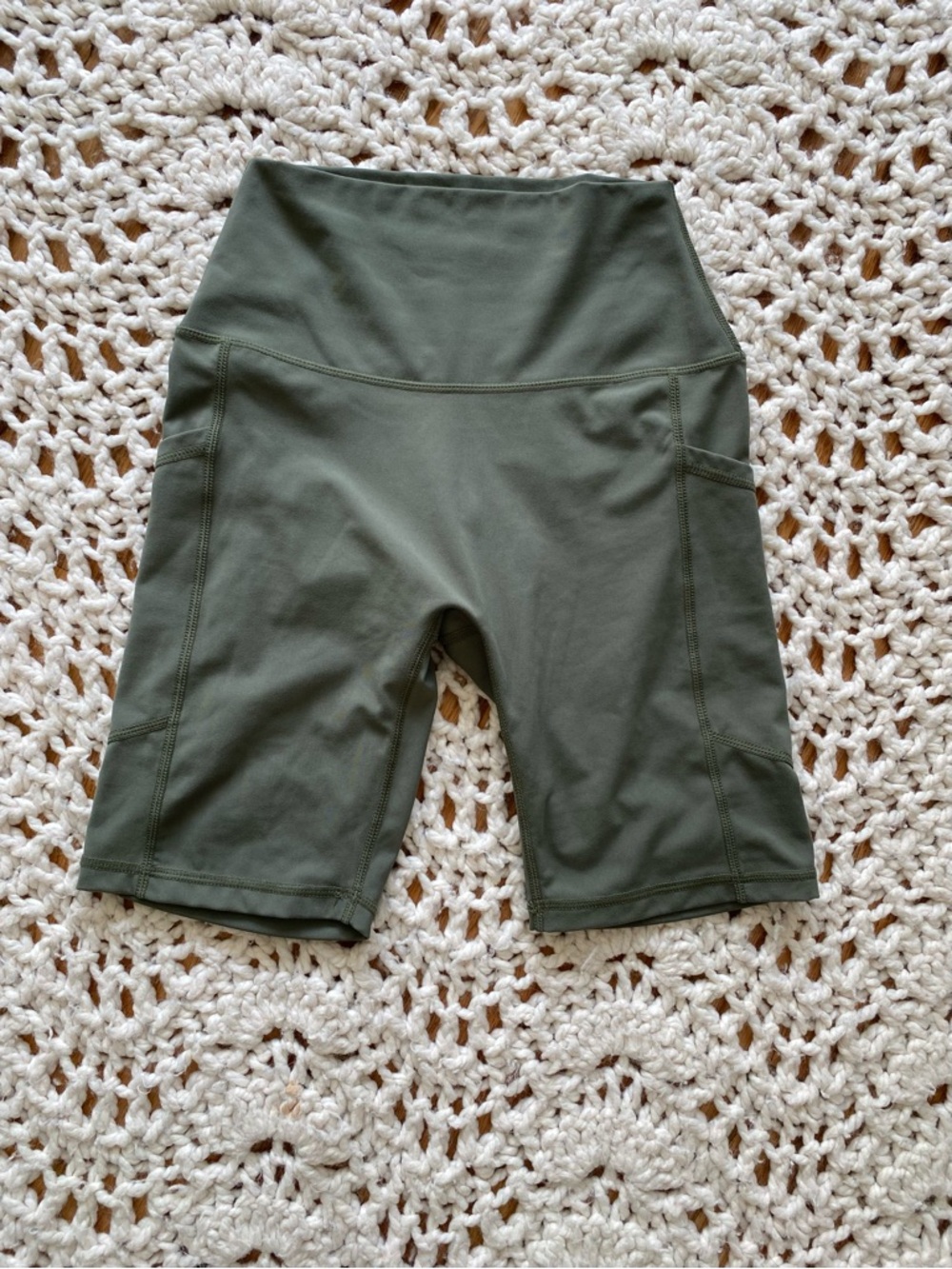 High-Rise Olive Bike Shorts with Side Pockets